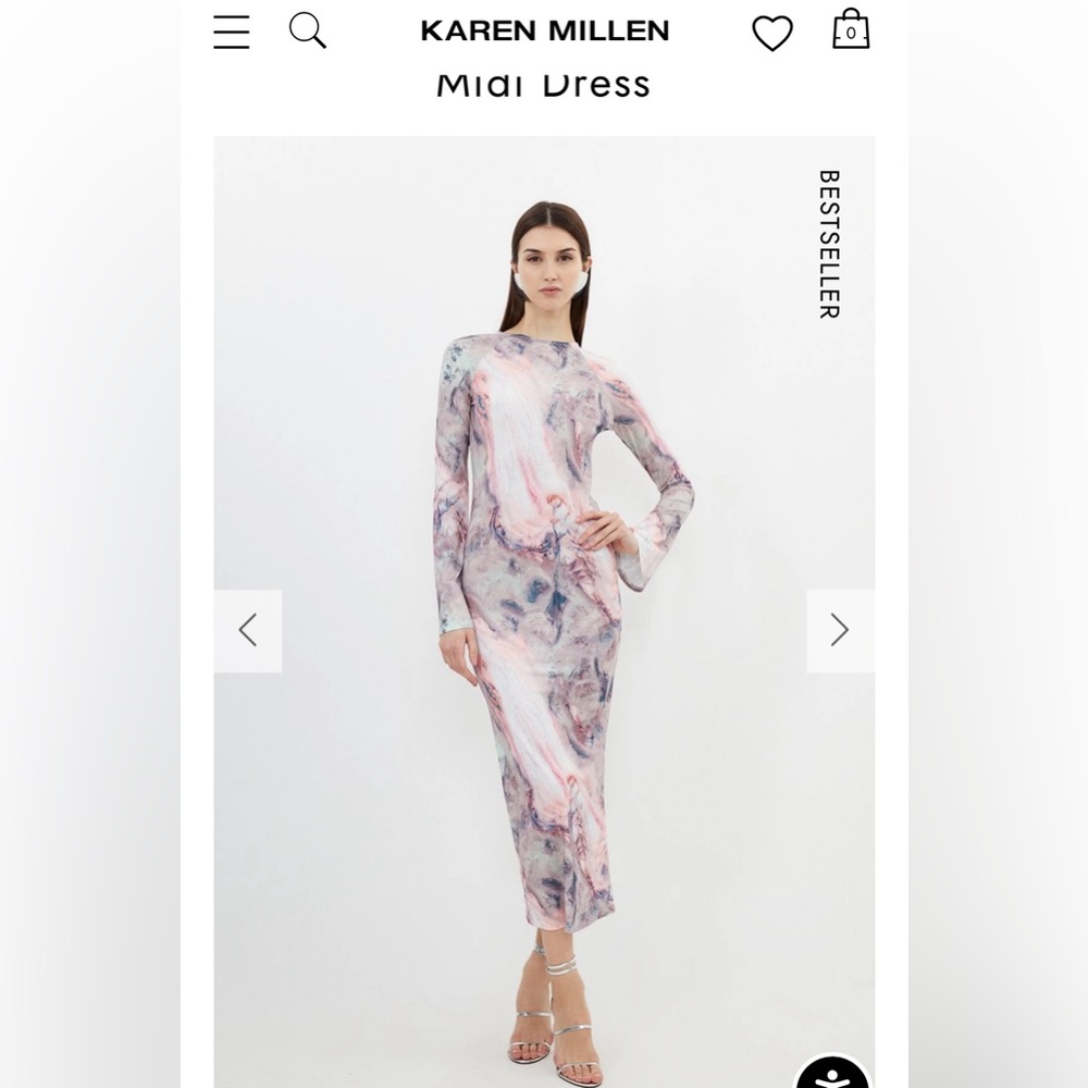 Karen Millen Marble Print Jersey Long Sleeve Midi Dress